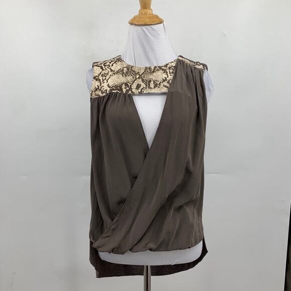 Bailey 44 Tank Top Womens S Small Brown Silk Wrap Front Snakeskin Print Cutout - Picture 2 of 11
